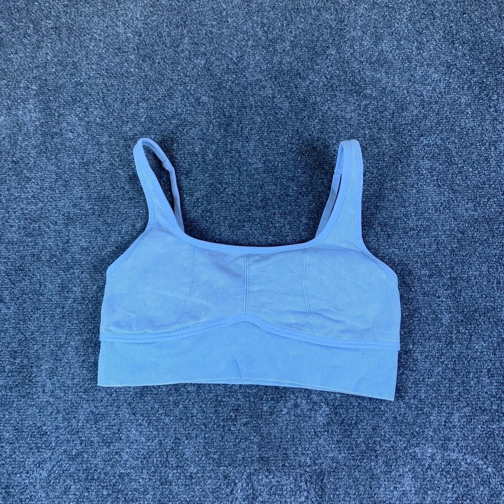 Yogalicious Stonewash Rib Seamless Bra Womens XL Blue Textured Mystic Muse Yoga